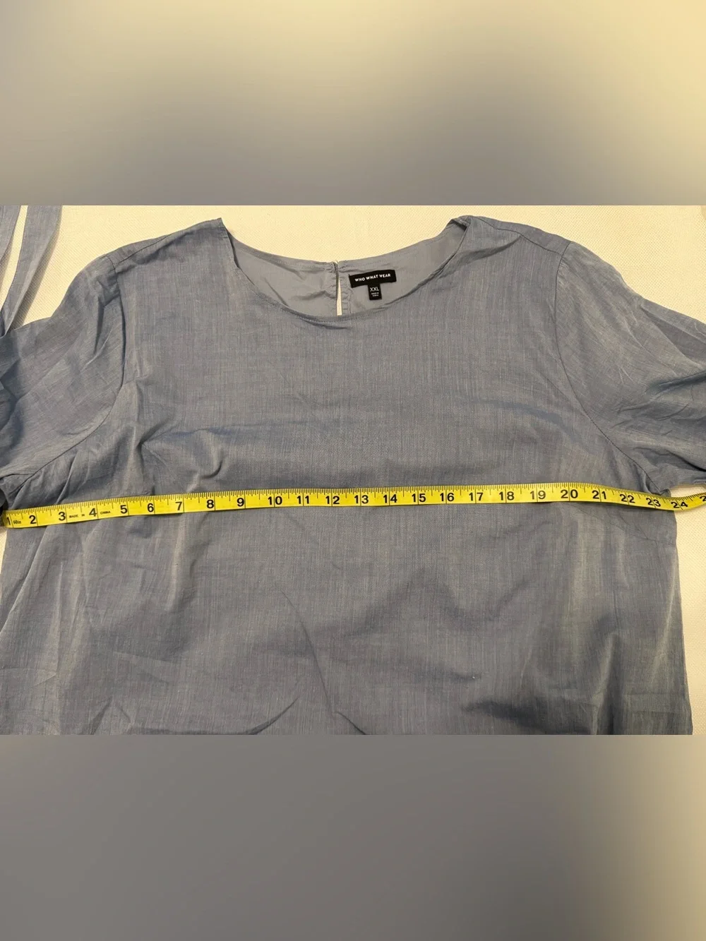 Who What Wear 100% Cotton Blue Shift Tunic Dress Tie Bell Sleeve Casual Size XXL